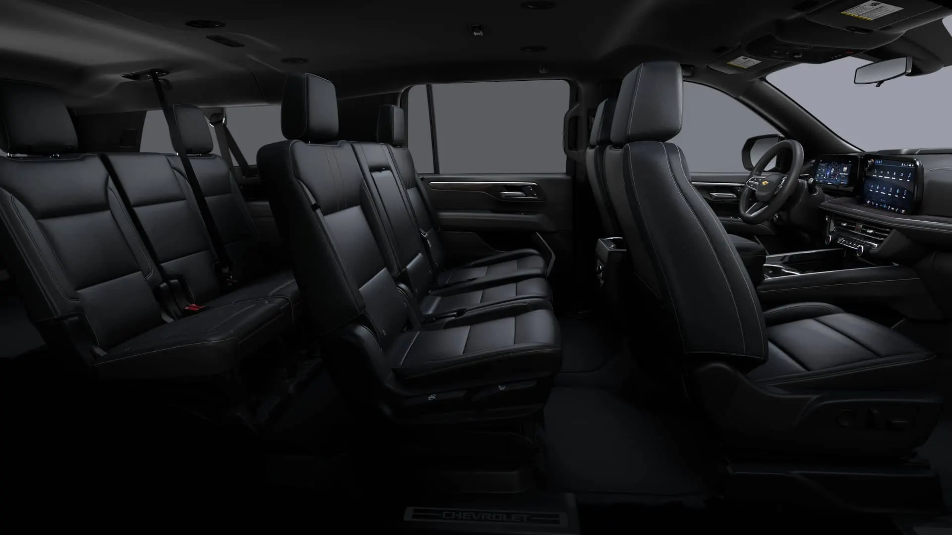 Jet black leather three-row passenger seating